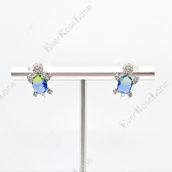 Turtle Colorful CZ Post Earrings New - Picture 1 of 6